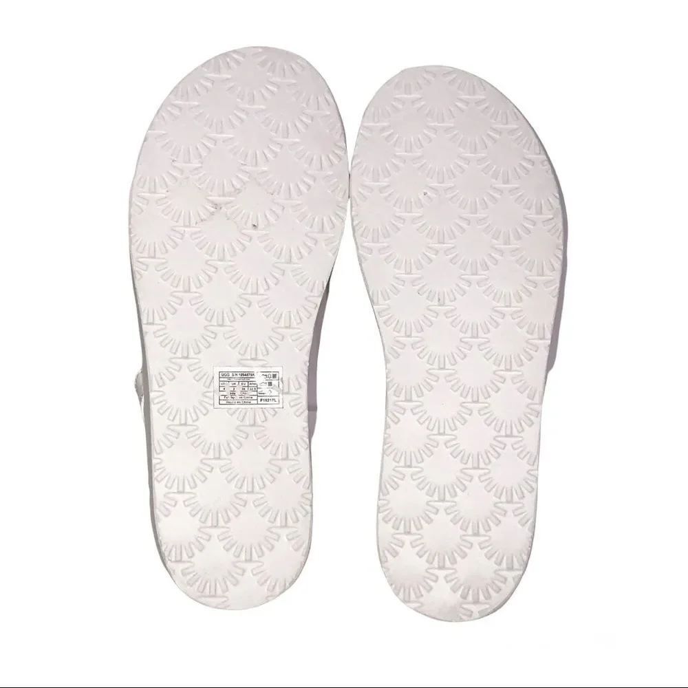 UGG Laalaa White Patent Leather & Removable Shearling Slingback Thong Sandals 4